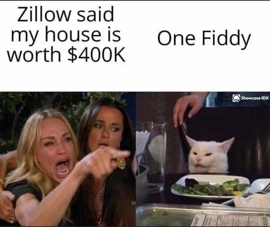 real estate meme - zillow said my house is worth cat replied one fiddy